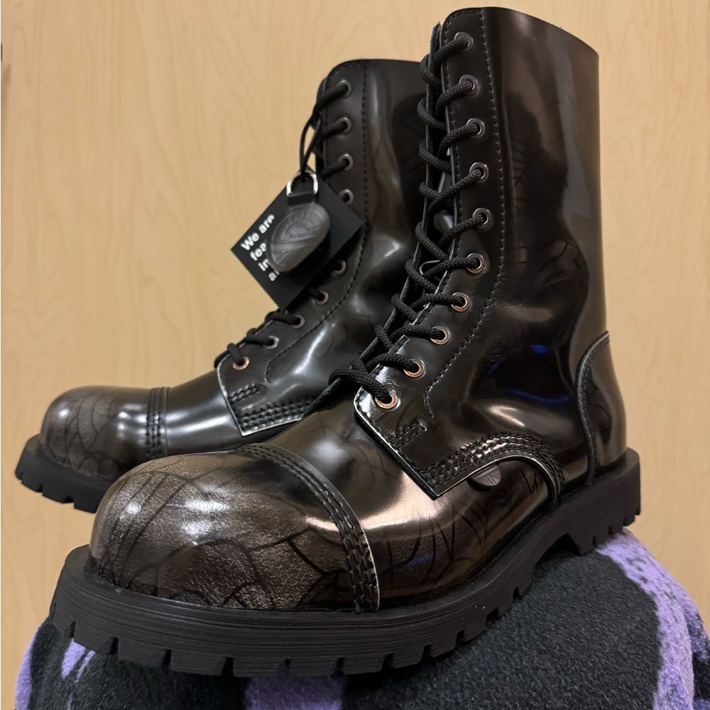Underground Spider Web Commando Leather Boot - Steel Cap